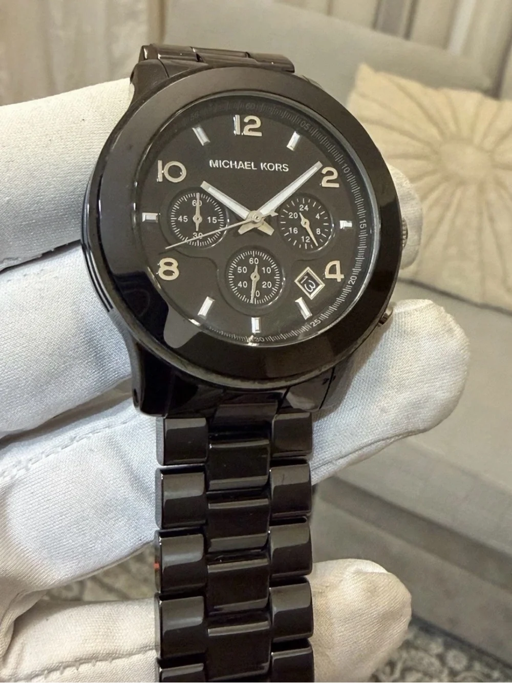 Michael Kors Runway MK5164 Black Ceramic Chronograph Men Women Watch Date 45mm